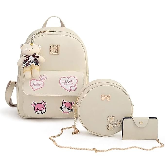 Girls 3-PCS Mini Leather Backpack Sling & Pouch Set for Women's