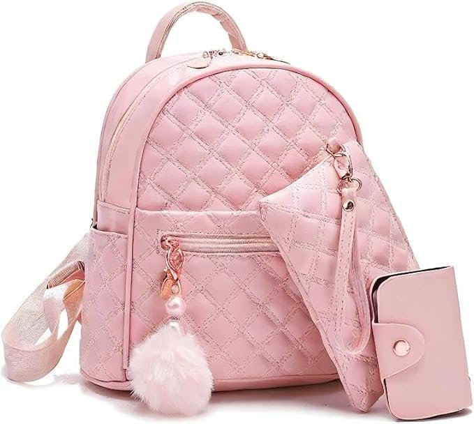 Alice Girls 3-PCS Fashion Cute Mini Leather Backpack sling & pouch set for Women