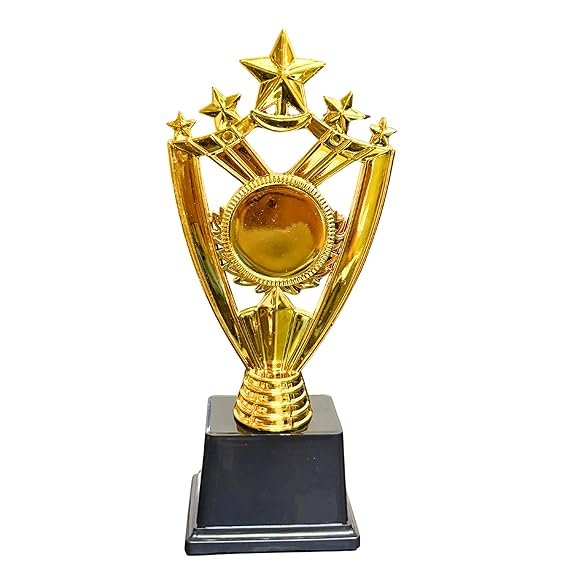 Premium Gold 5-Star Trophy, 9.5 Inch Award with Black Base, Customizable
