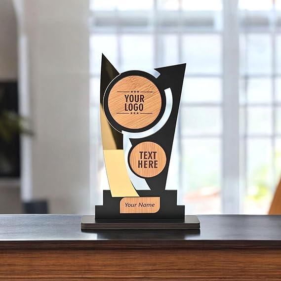 Gift Kya De Customized Wooden Trophy with Golden Acrylic