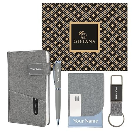 4 in 1 Personalized Diary with Pen, Card Holder And Keychain Gift Set for Men and Women, Customized