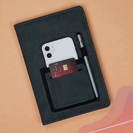 Leather Hard Bound Notebook A5 Journal Diary For Office Use With Mobile & Card Holder Or Pen Loop Dairy