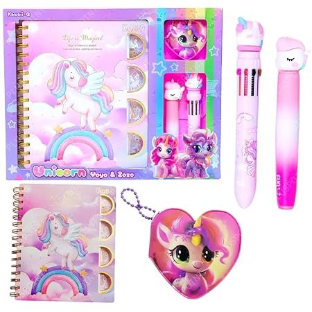 Unicorn Diary Set for Girls, Kids Cute Spiral A5 Journal premium Gift for Kids