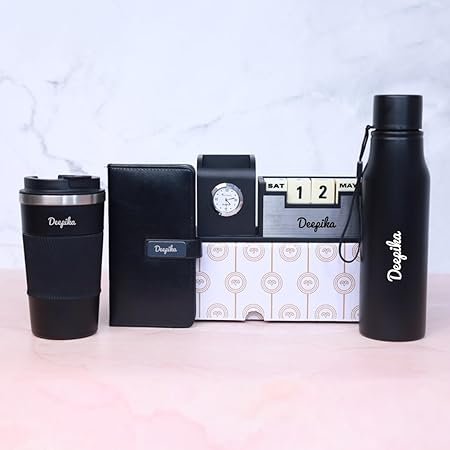 Personalized Diary, Coffee Tumbler 510ml, Desk Organizer, Water Bottle Gift Set for Men and Women