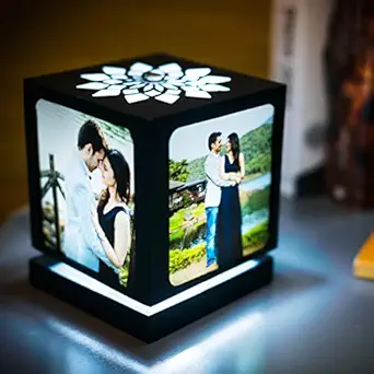 Anniversary Gift for Wife-Nostalgia Flora-Rotating LED Photo Lamp with 4 Photos|Customized Gift for Couple