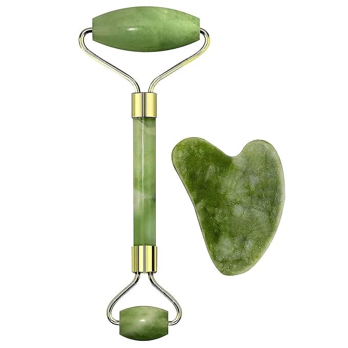 Jade Roller & Gua Sha Facial Massager – Natural Himalayan Stone Face Roller for Skin Care